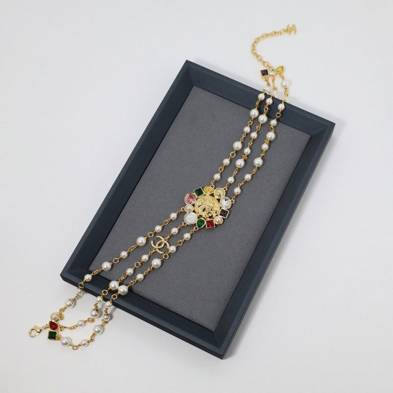 18K Chanel Color Crystal Pearls Choker Necklace
