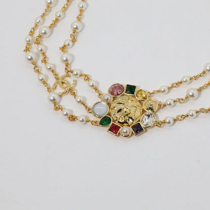 18K  Chanel Color Crystal Pearls Choker Necklace