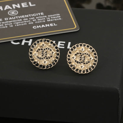 18K  Chanel Diamond Round Earrings